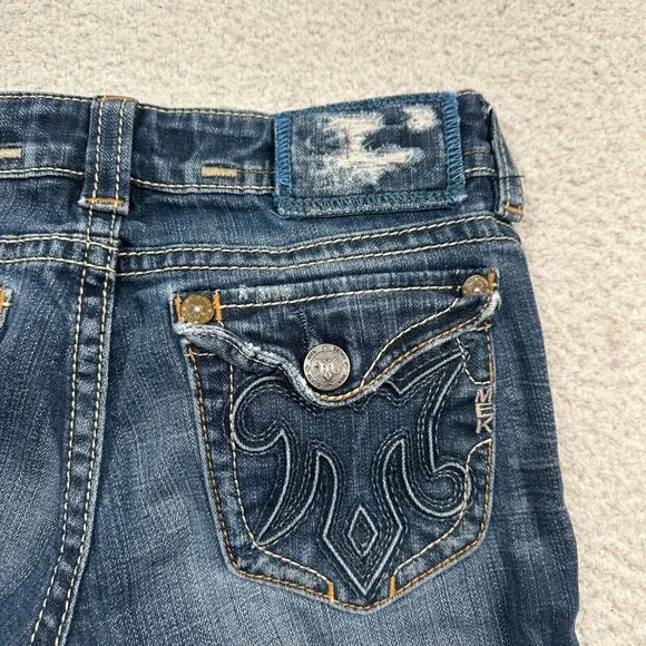 Mek Denim Jeans Womens 27x34 Oldham Bootcut Distressed Flap Pockets Stretch Blue - Picture 12 of 13
